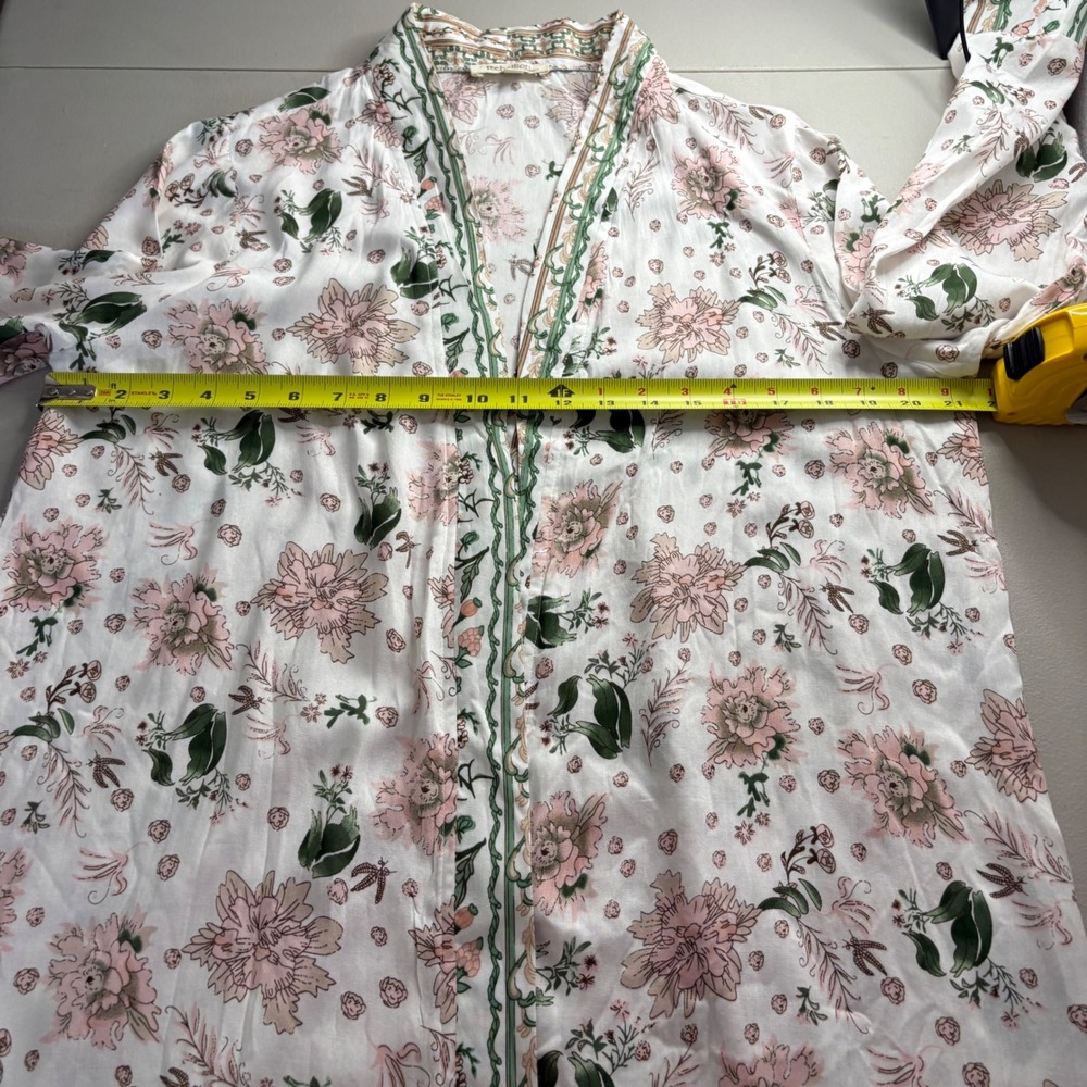 Rebellion Floral Kimono Duster Cardigan Pink Green Long Sleeve Open Front L - Picture 5 of 12